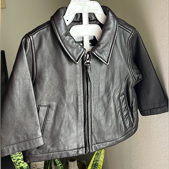 🤎Like new One Kid Unisex Genuine Lamb Leather infant jacket Brown 12 months - Picture 3 of 15